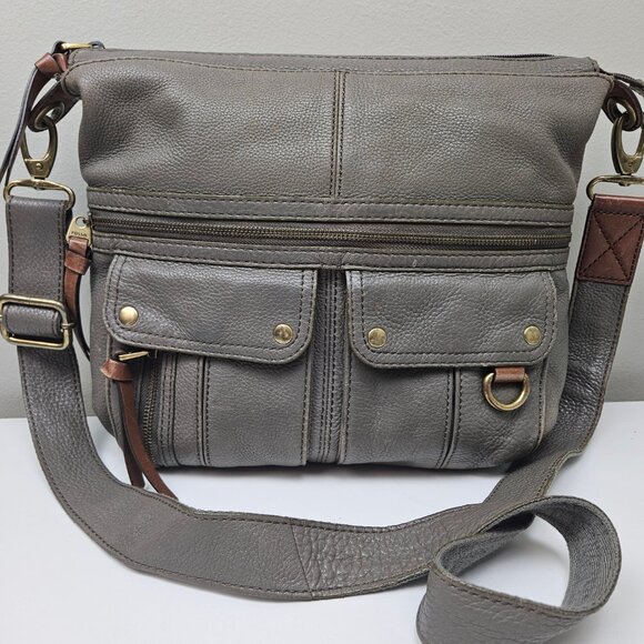 Fossil Morgan Crossbody Purse Shoulder Bag Grey Leather Tote - Picture 1 of 15